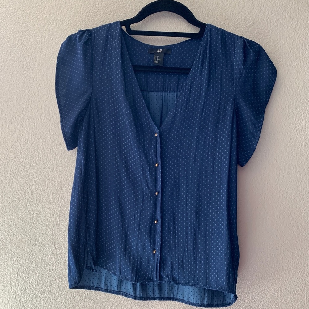 3/$20 H&M navy button-up short sleeve blouse sz 2